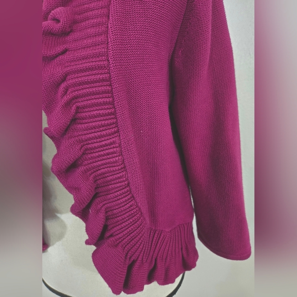 Ruby Rd. Open Front Ruffled Cardigan Pink Purple Cottagecore Office Work, PL - Picture 3 of 6